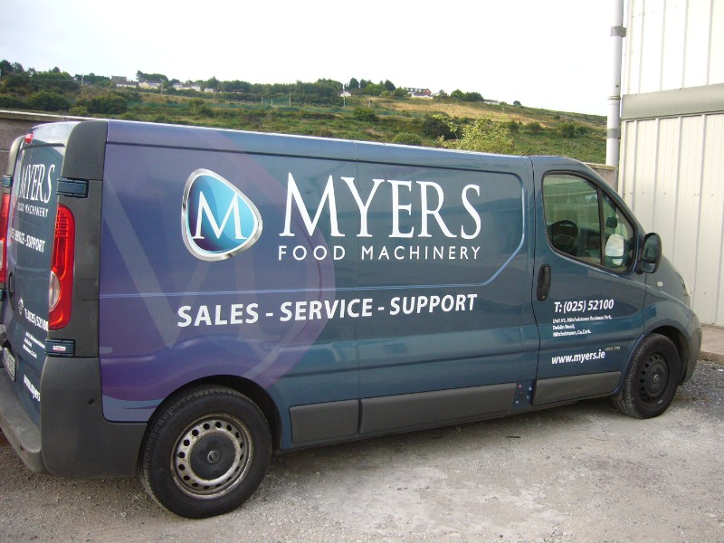 This is Custom Decals we designed and installed for Myers Food Machinery