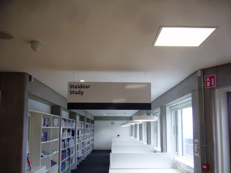 Library study area hanging sign